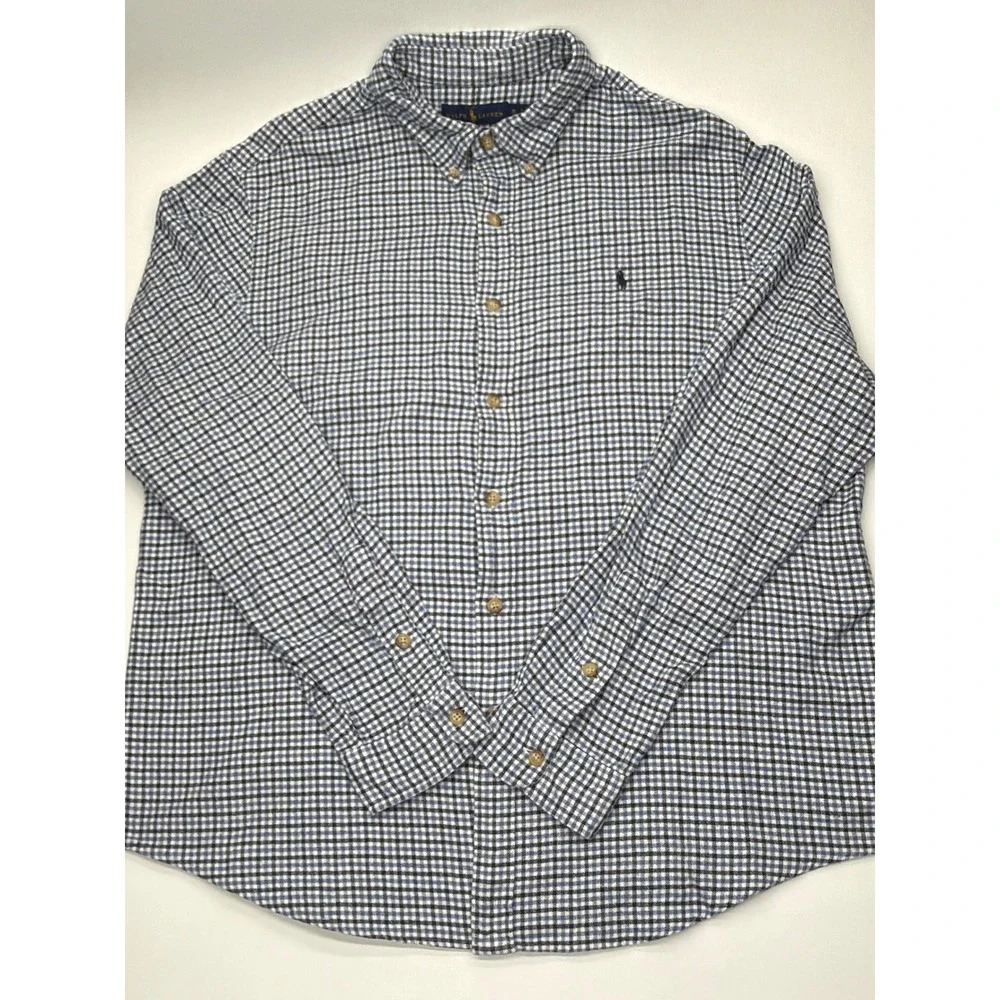 Polo Ralph Lauren Mens XL Blue Micro Check Cotton‎ Button Down Shirt Long Sleeve